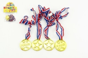 Medaile zlaté průměr 4cm 4ks plast