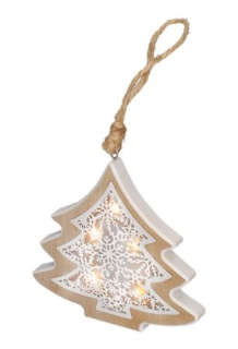 LED vánoční stromek Solight, dřevěný dekor, 6LED, teplá bílá