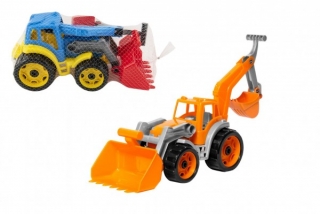 Traktor/nakladač/bagr se 2 lžícemi plast na volný chod 16x35x16cm