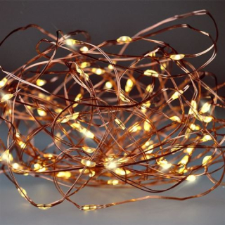 LED vánoční řetěz měděný, 100x mini LED, 10m, 3 x AA, teplé světlo - 1V54-WW