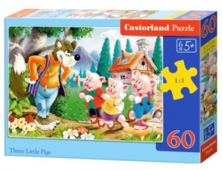 Puzzle Castorland 60 dílků - Tři prasátka s vlkem