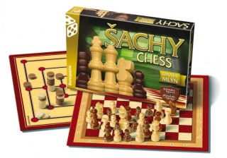 Společenská hra - Šachy, Dáma, Mlýn-dřevěné figurky
