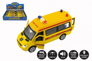 Auto ambulance kov/plast 15cm na baterie se světlem se zvukem na zpětné natažení
